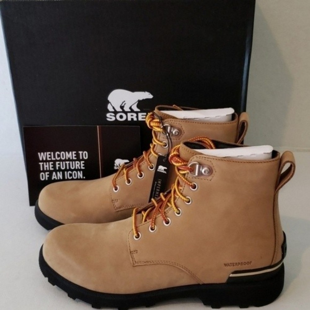 NWT SOREL CARIBOU SIX WP MENS BOOTS BUFF/CHAMOIS WATERPROOF SIZE 10